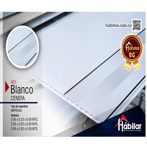 CIELO RASO PVC BLANCO CENEFA 5.95 X 0.30